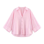 Women Asymmetric Wide-Sleeve Linen Shirt