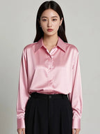 Women Satin Office Blouse Shirt