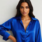 Women Satin Office Blouse Shirt
