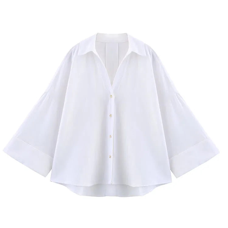 Women Asymmetric Wide-Sleeve Linen Shirt