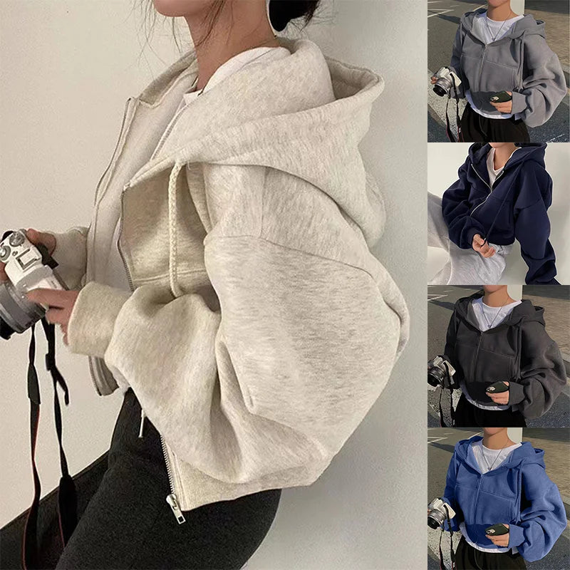 Women Fleece-Lined Warm Hooded Sweatshirt