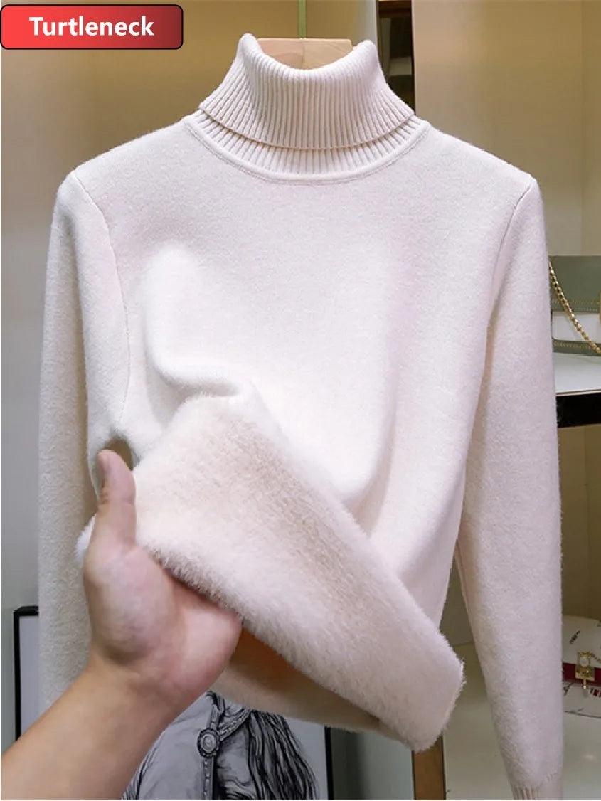 Women Velvet Turtleneck Knit Sweater