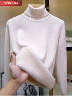 Women Velvet Turtleneck Knit Sweater