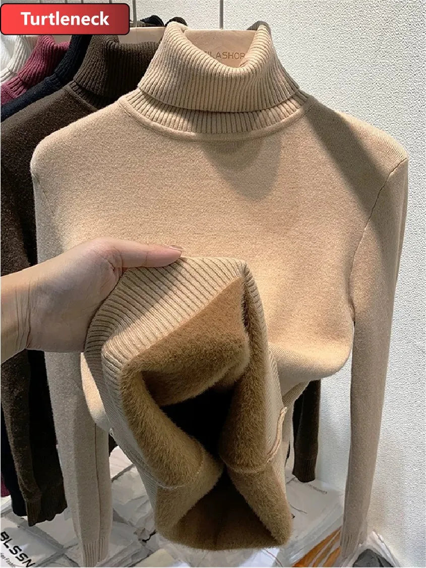 Women Velvet Turtleneck Knit Sweater