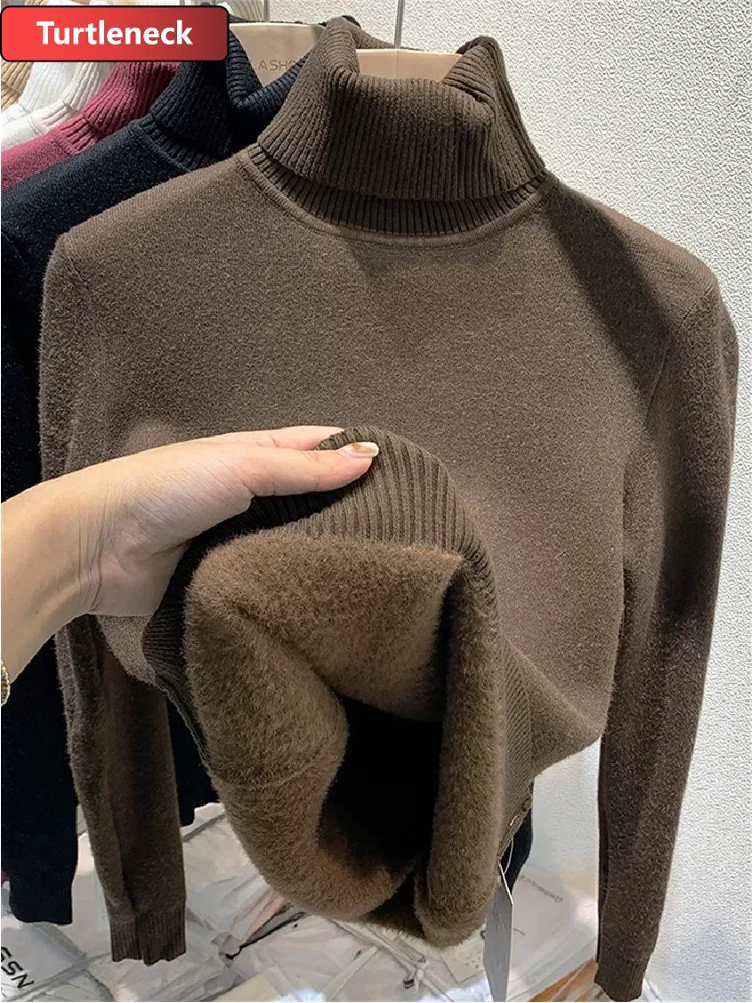 Women Velvet Turtleneck Knit Sweater