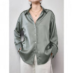 Women Satin Office Blouse Shirt