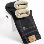 Men Winter Fleece-Lined Denim Pants