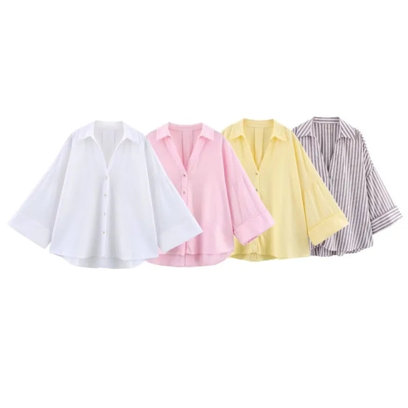 Women Asymmetric Wide-Sleeve Linen Shirt