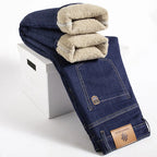 Men Winter Fleece-Lined Denim Pants