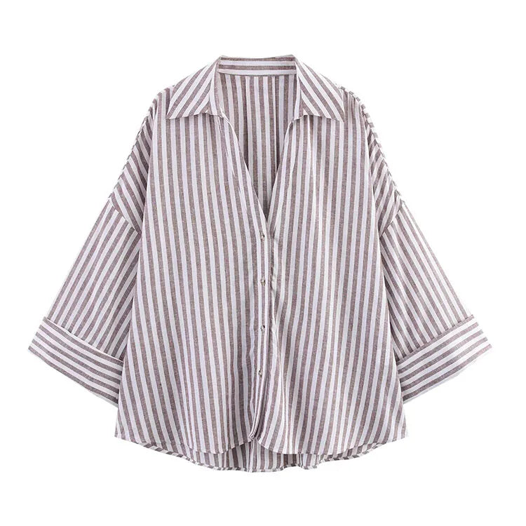 Women Asymmetric Wide-Sleeve Linen Shirt