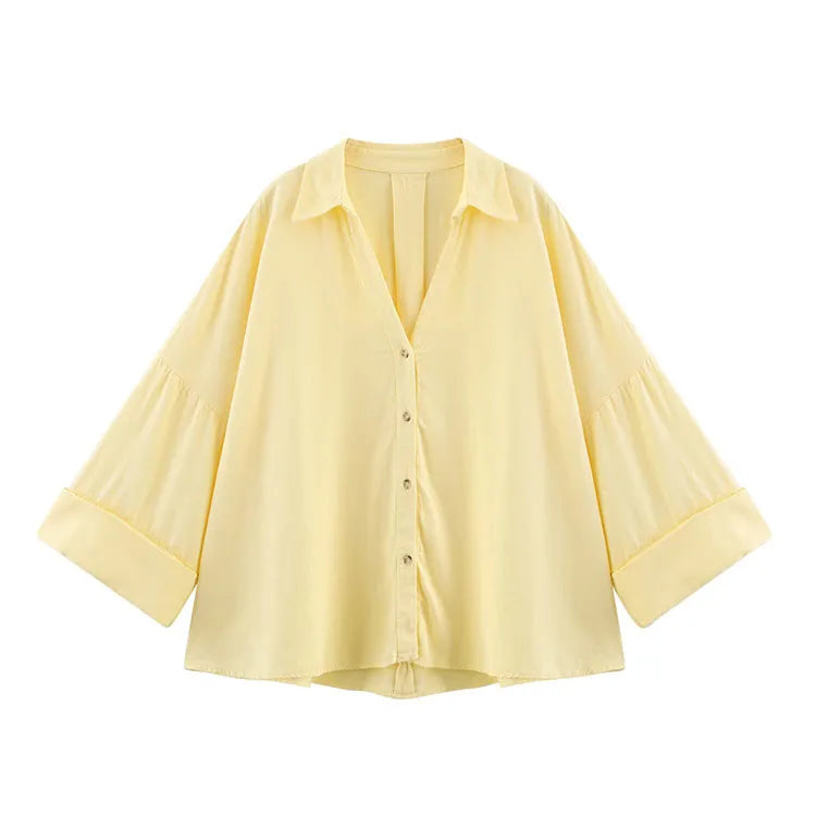 Women Asymmetric Wide-Sleeve Linen Shirt