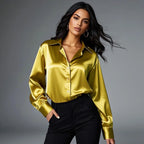 Women Satin Office Blouse Shirt
