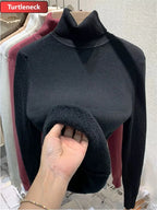 Women Velvet Turtleneck Knit Sweater
