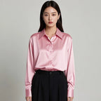 Women Satin Office Blouse Shirt