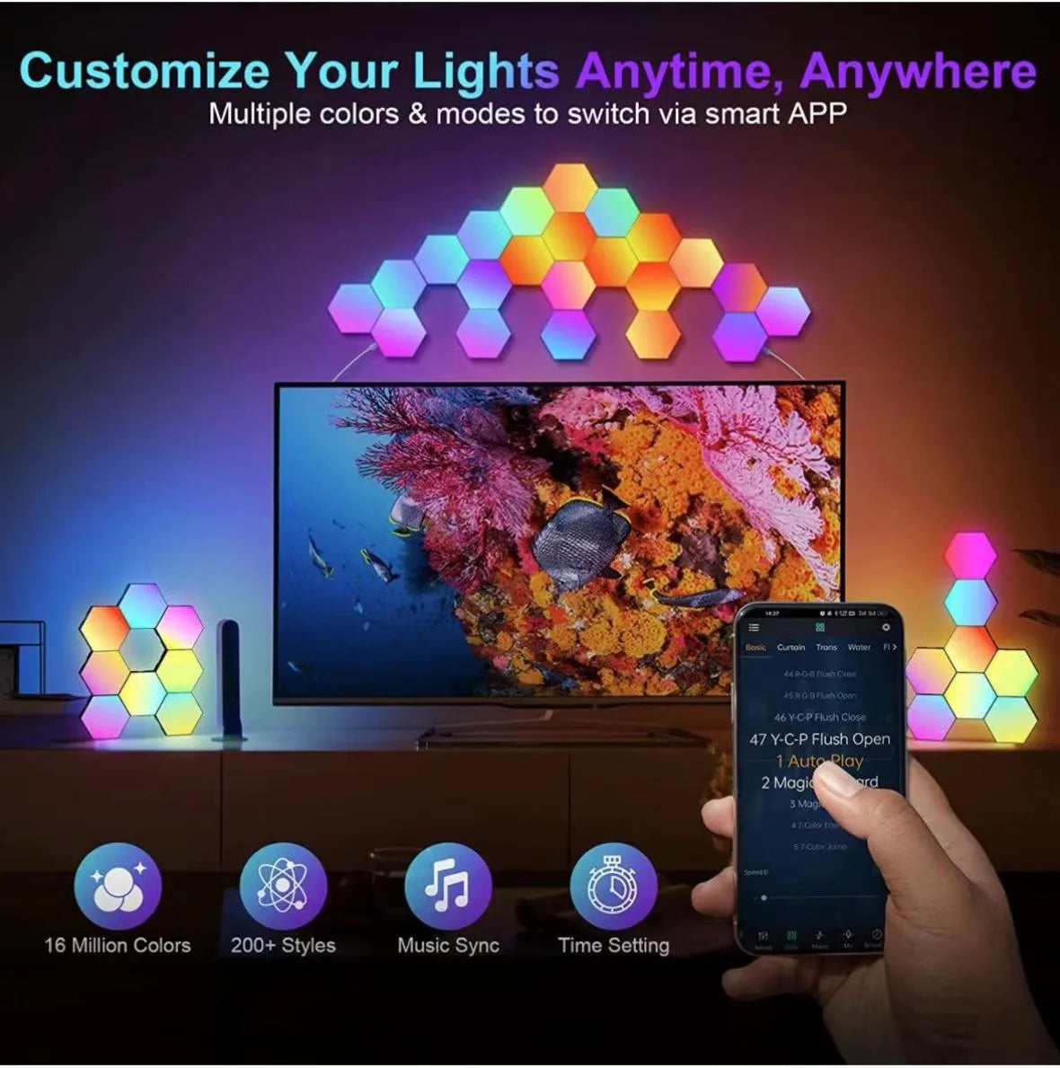 RGB Hexagonal Wall Light with APP Control