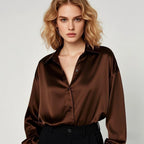 Women Satin Office Blouse Shirt