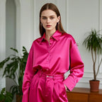 Women Satin Office Blouse Shirt