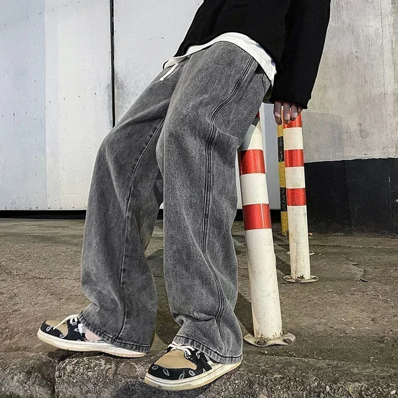 Men Loose Wide-Leg Streetwear Jeans